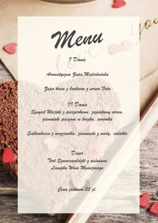 Walentynki menu